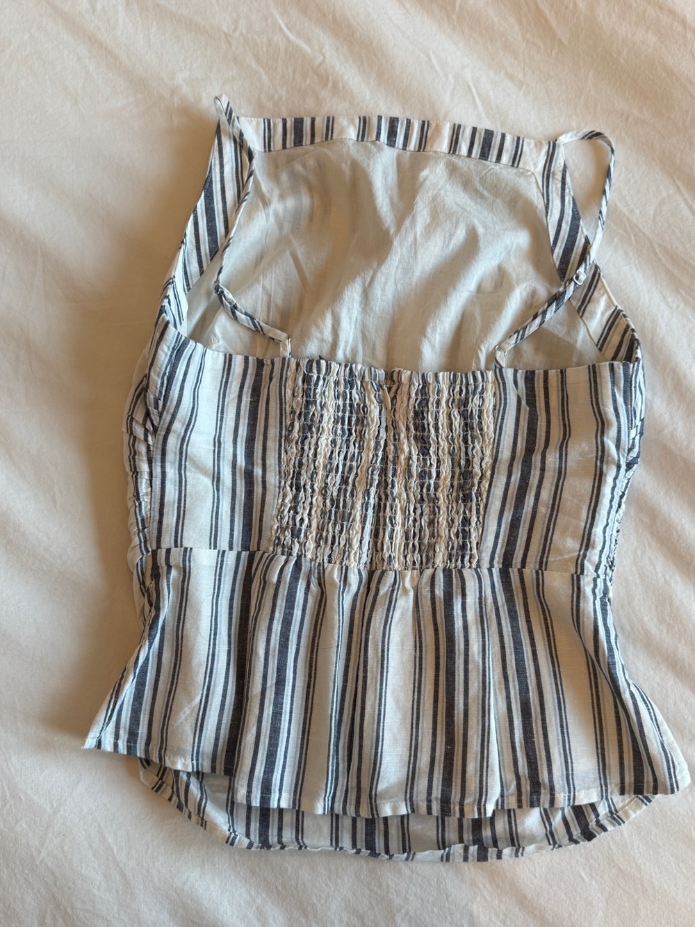 Ruched Squareneck Tank in Linen-Cotton Stripe - Picture 2 of 4